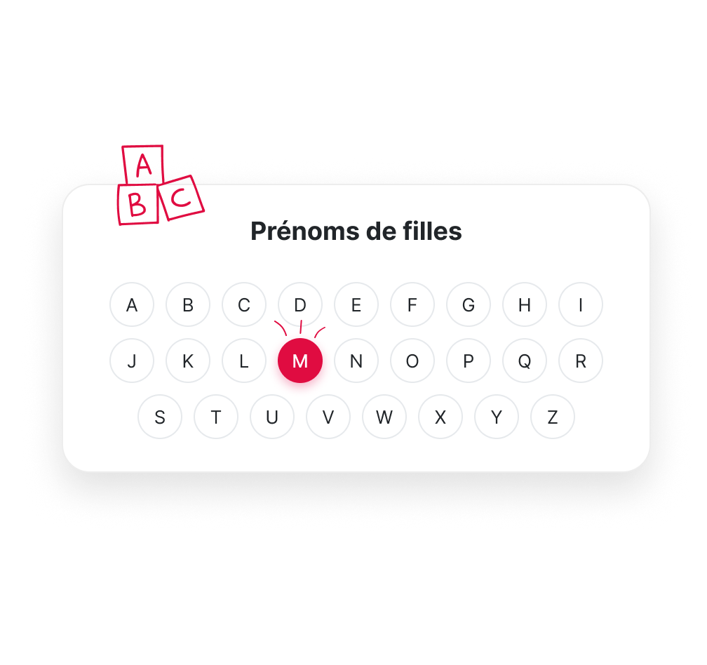 Aperçu de la recherche de prénoms par lettre